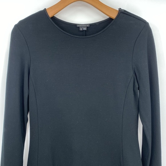 Theory‎ Mimi Q Classical Dress Womens Large Black Quilted Long Sleeve Shift Crew - Picture 2 of 13